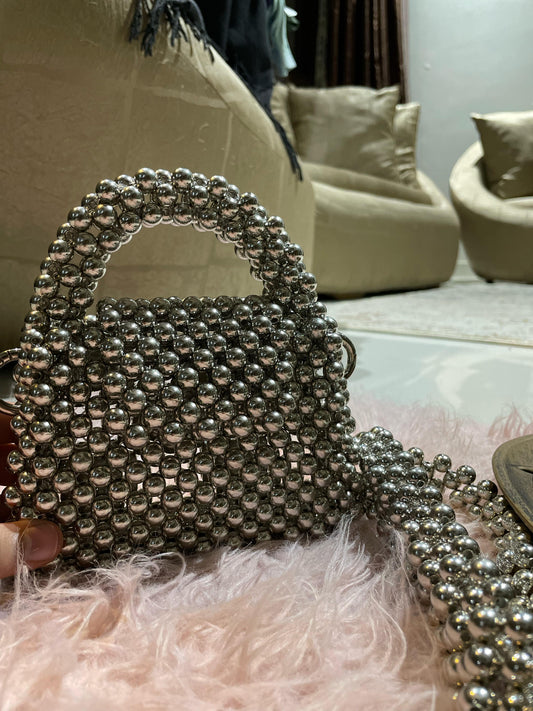 Mini silver Beaded Bag