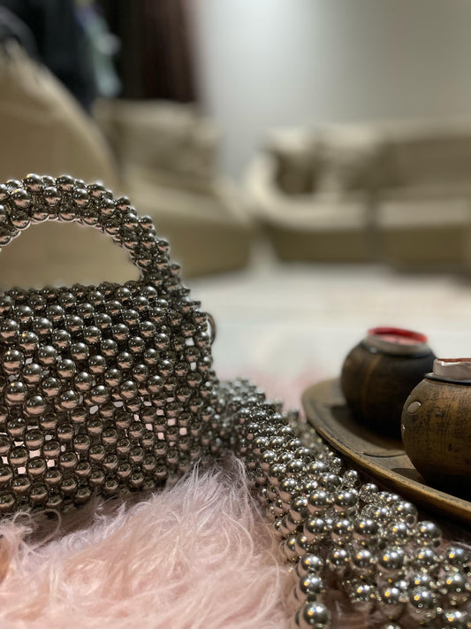 Mini silver Beaded Bag